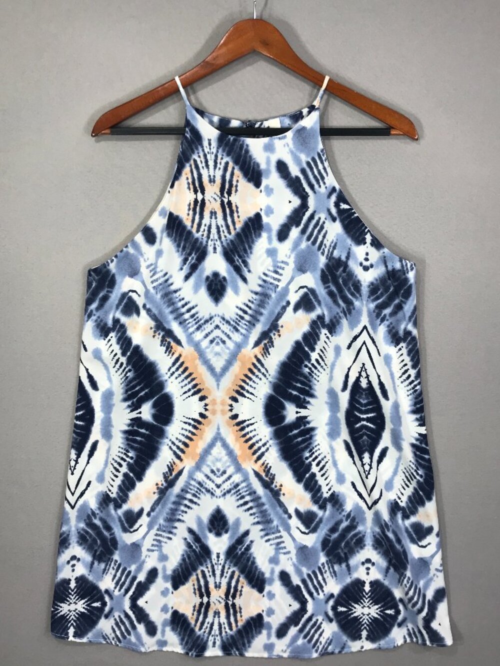 Tyche Dress Women's Medium Blue Tie Dye Boho Mini Halter Sleeveless Keyhole City